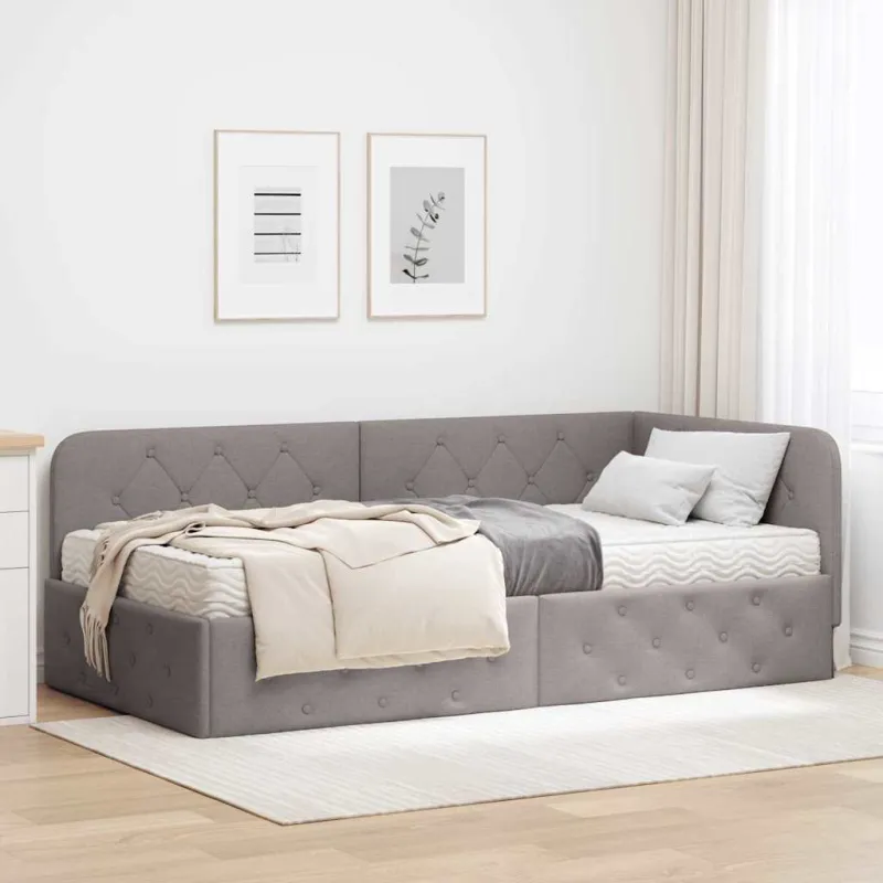 Kampinė lovos konstrukcija Taupe 100 x 200 cm audinys