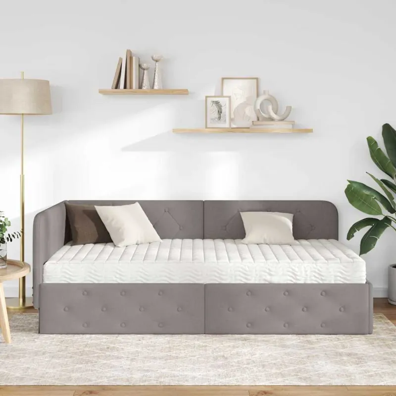 Kampinė lovos konstrukcija Taupe 100 x 200 cm audinys
