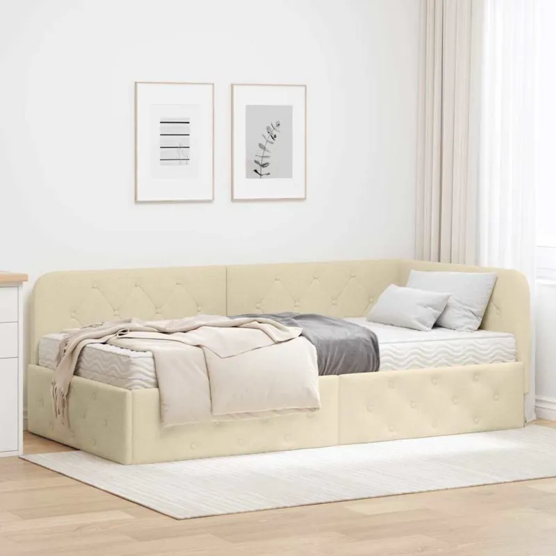 Kampinė lovos konstrukcija Kreminė 100 x 200 cm audinys