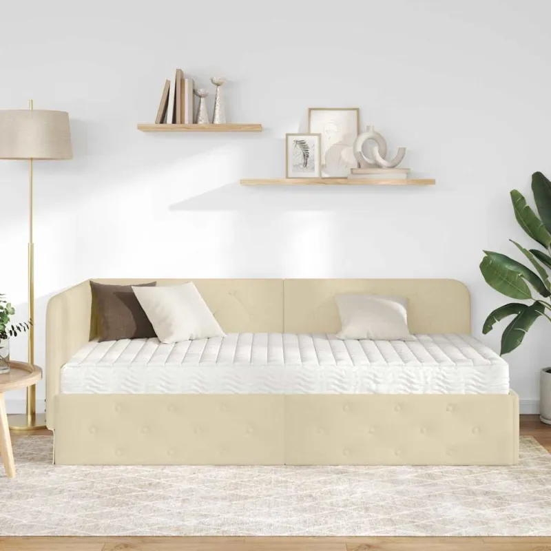 Kampinė lovos konstrukcija Kreminė 100 x 200 cm audinys