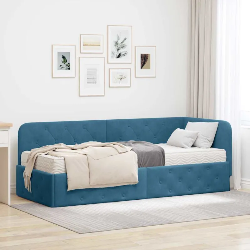 Kampinė lovos konstrukcija Mėlyna 80 x 200 cm Aksomas