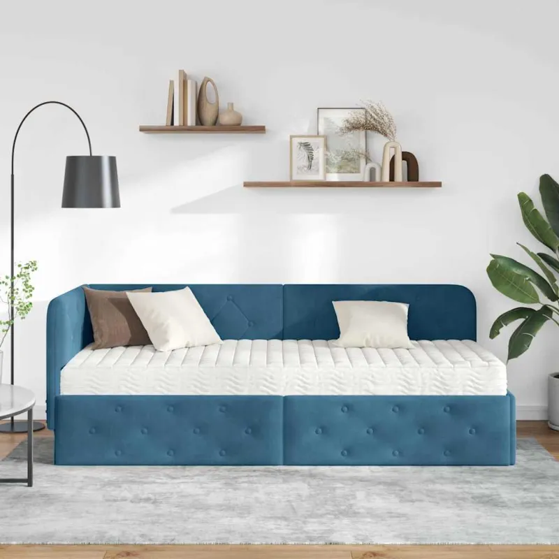 Kampinė lovos konstrukcija Mėlyna 80 x 200 cm Aksomas