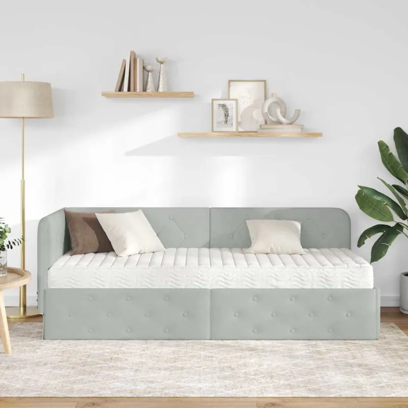 Kampinė lovos konstrukcija Šviesiai pilka 80 x 200 cm Aksomas
