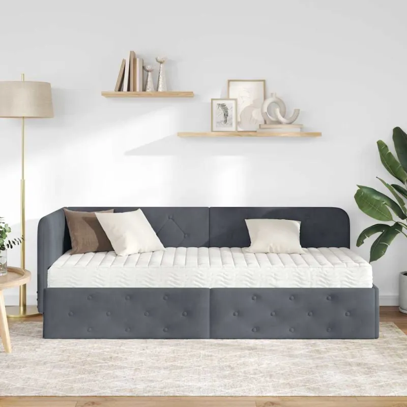 Kampinė lovos konstrukcija Tamsiai pilka 80 x 200 cm Aksomas