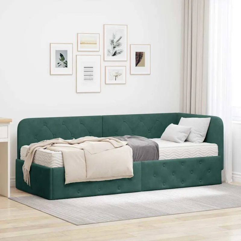 Kampinė lovos konstrukcija Tamsiai žalia 80 x 200 cm Aksomas