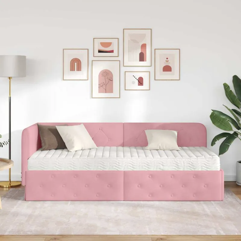 Kampinė lovos konstrukcija Rožinė 80 x 200 cm Aksomas