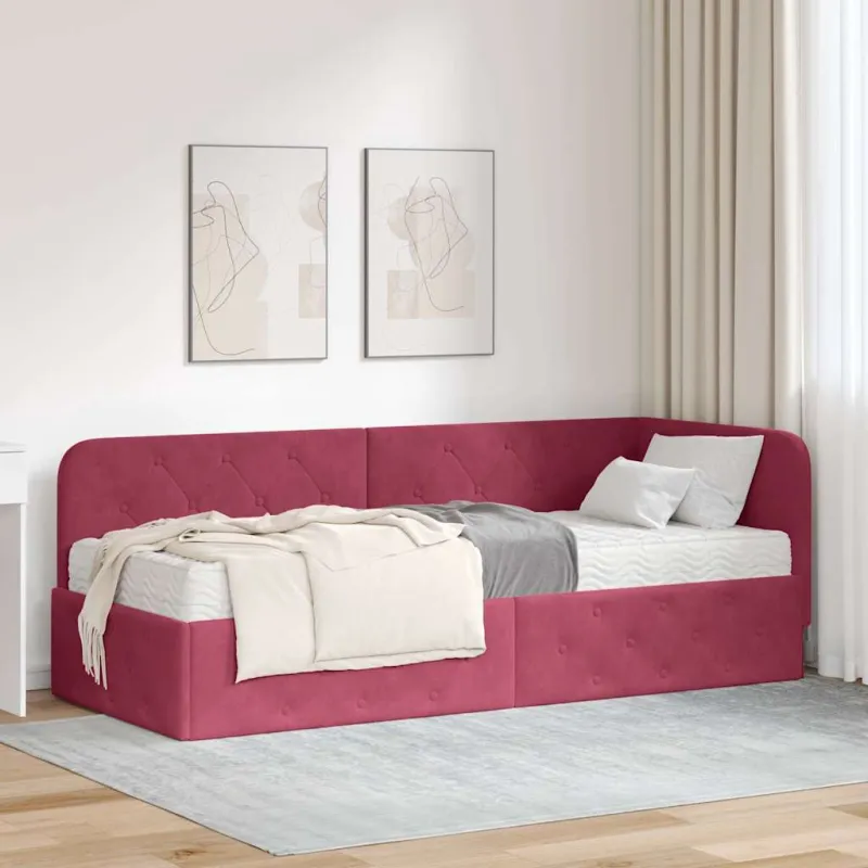 Kampinė lovos konstrukcija Vyno raudona 80 x 200 cm Aksomas