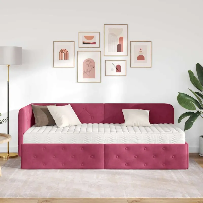Kampinė lovos konstrukcija Vyno raudona 80 x 200 cm Aksomas