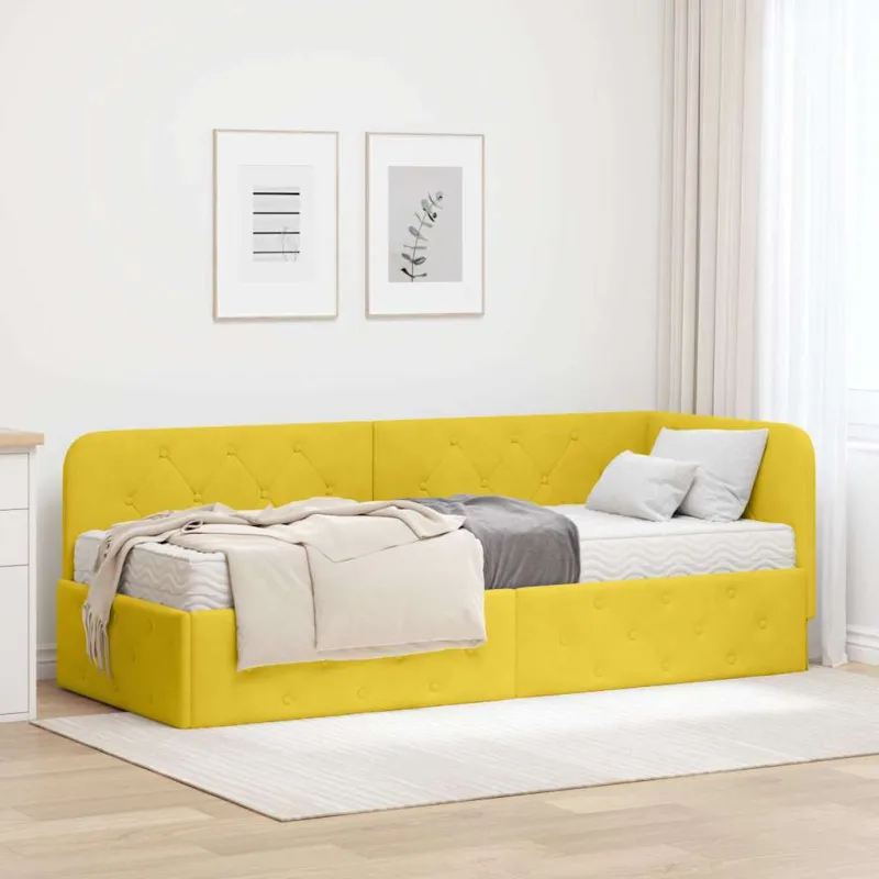 Kampinė lovos konstrukcija Geltona 80 x 200 cm Aksomas
