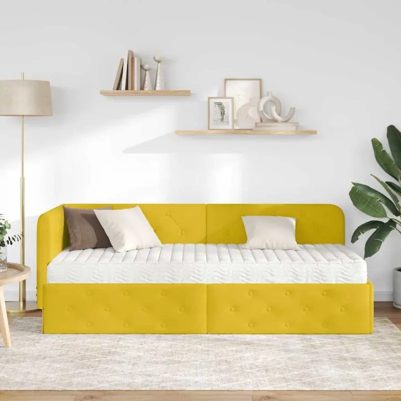 Kampinė lovos konstrukcija Geltona 80 x 200 cm Aksomas