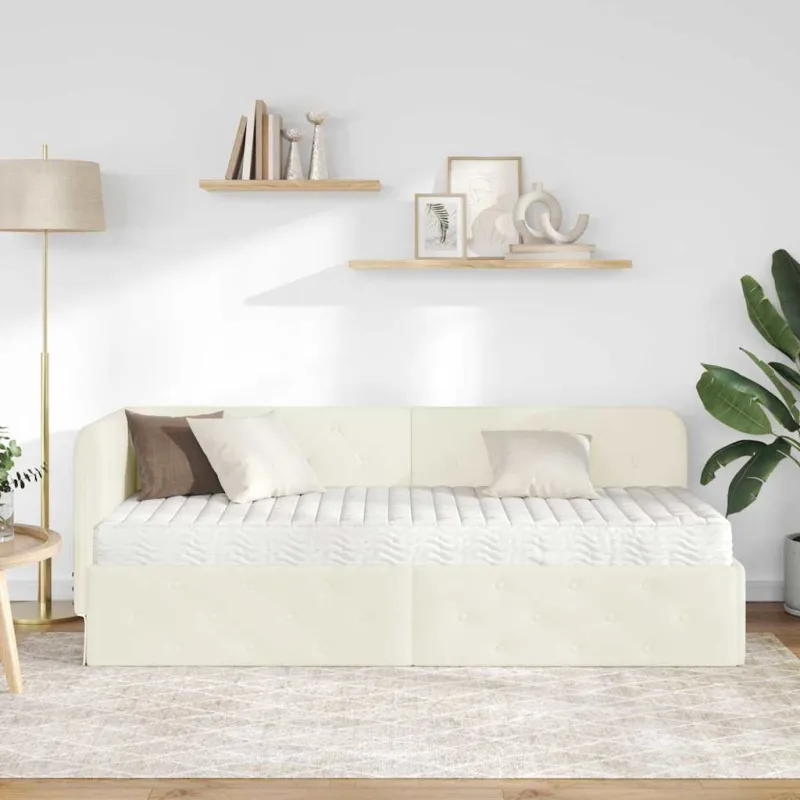Kampinė lovos konstrukcija Kreminė 80 x 200 cm Aksomas