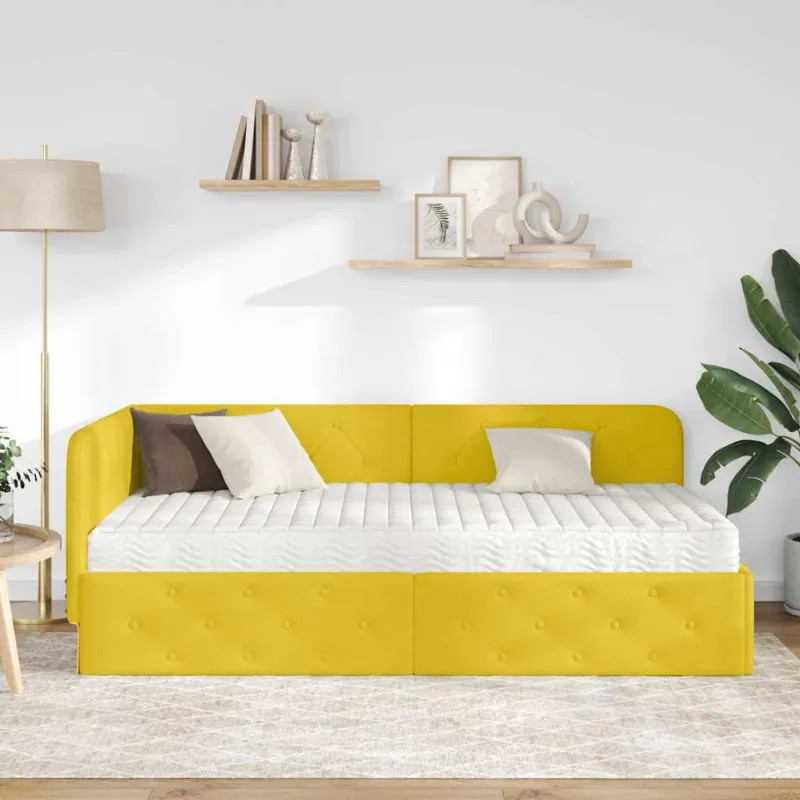 Kampinė lovos konstrukcija Geltona 90 x 200 cm Aksomas