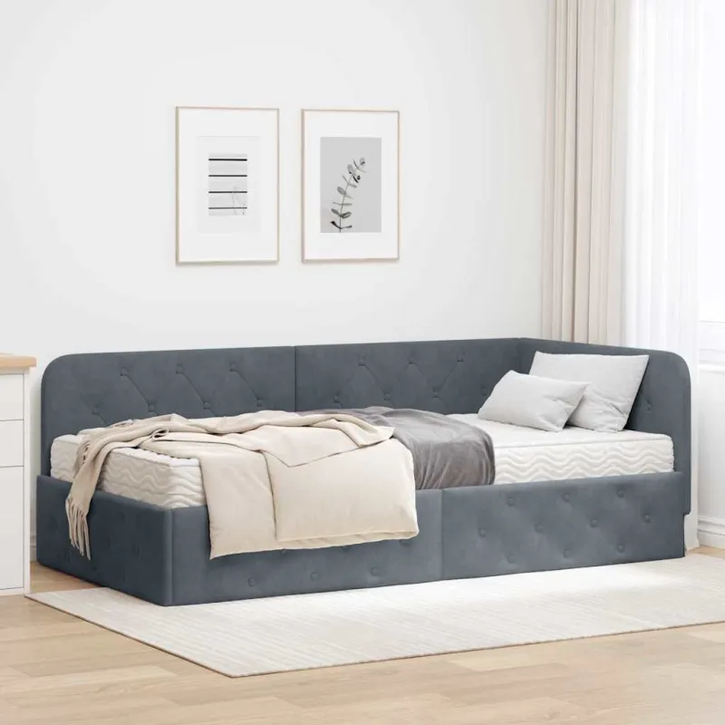 Kampinė lovos konstrukcija Tamsiai pilka 100 x 200 cm Aksomas
