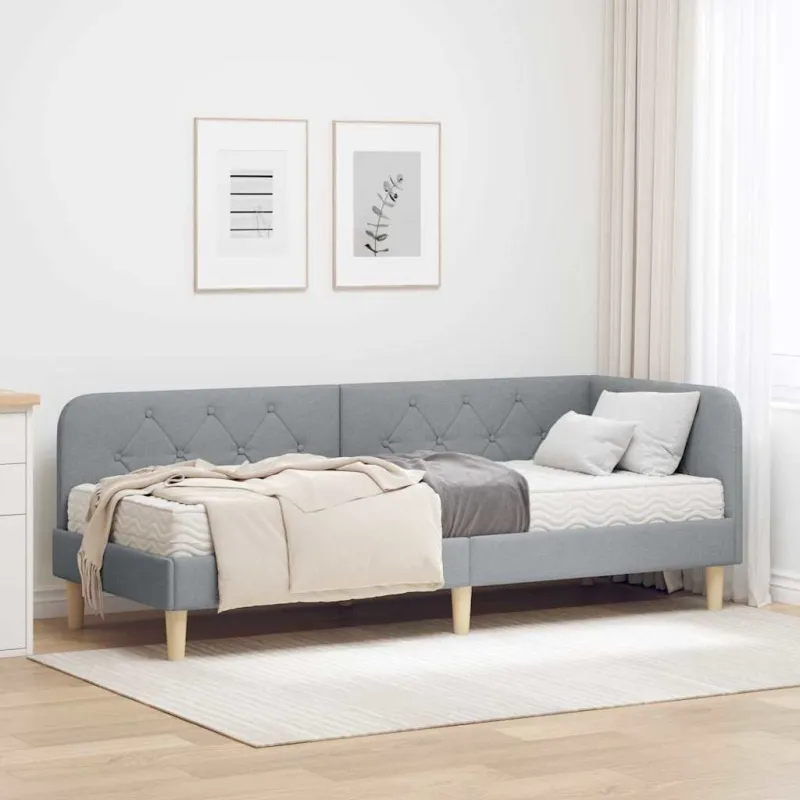Kampinė lovos konstrukcija Šviesiai pilka 80 x 200 cm audinys