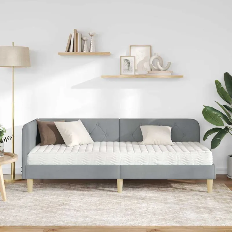 Kampinė lovos konstrukcija Šviesiai pilka 80 x 200 cm audinys