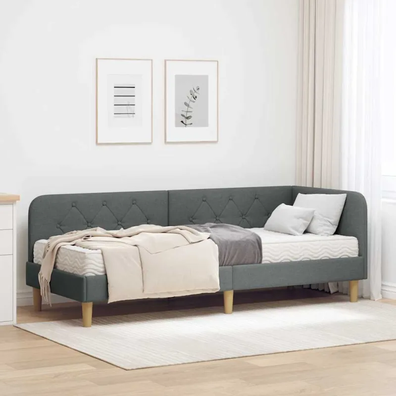 Kampinė lovos konstrukcija Tamsiai pilka 80 x 200 cm audinys