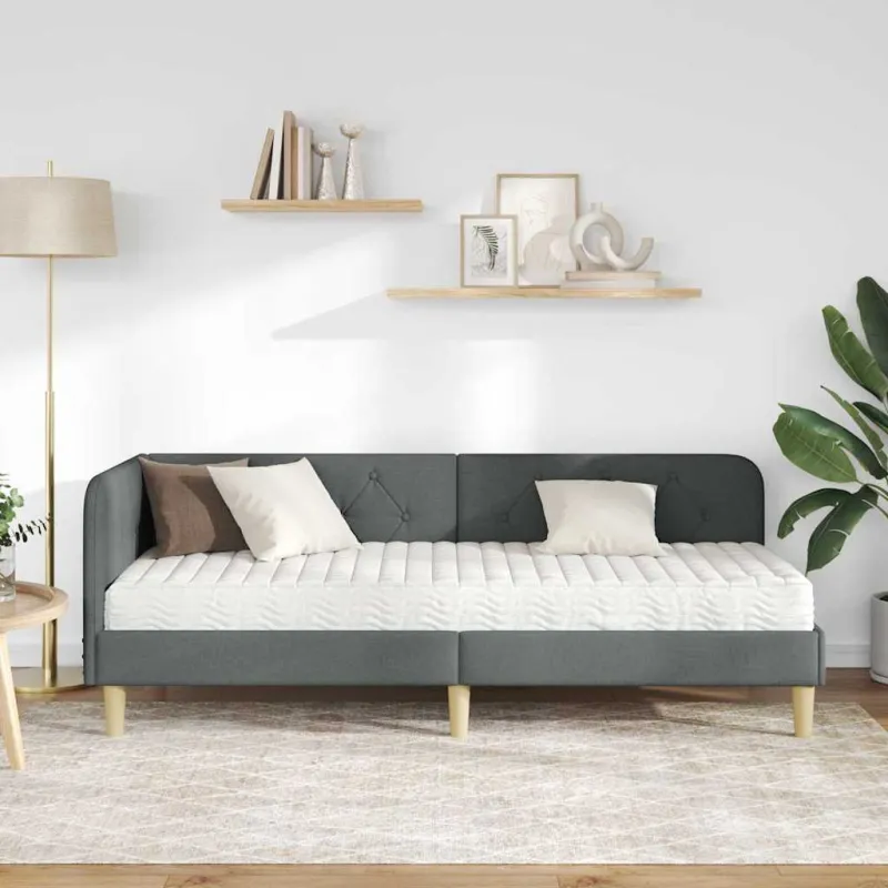 Kampinė lovos konstrukcija Tamsiai pilka 80 x 200 cm audinys