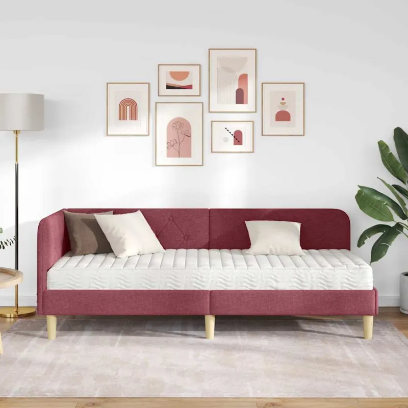 Kampinė lovos konstrukcija Vyno raudona 80 x 200 cm audinys