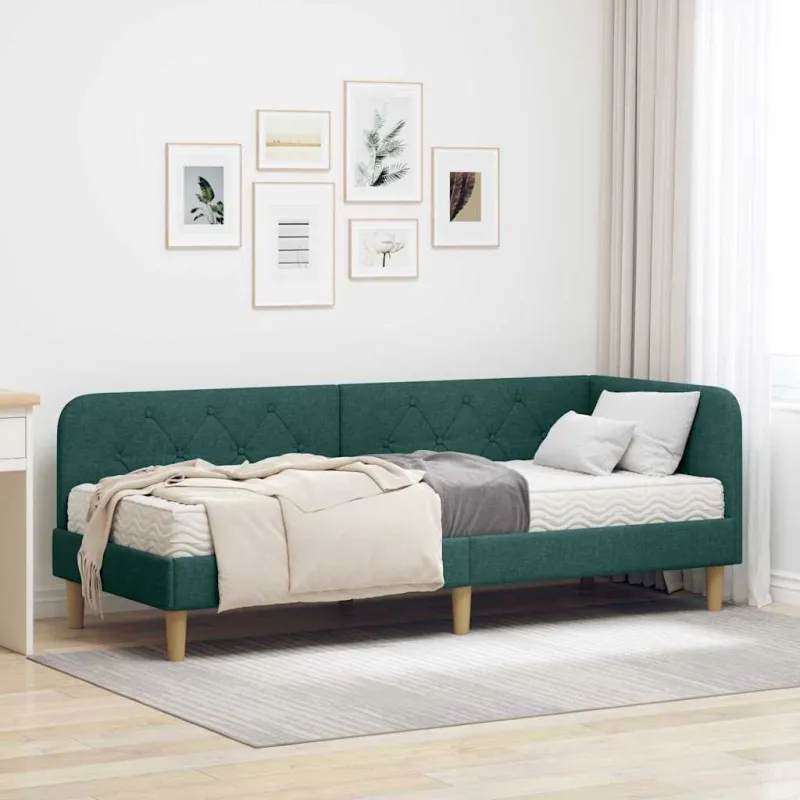 Kampinė lovos konstrukcija Tamsiai žalia 80 x 200 cm audinys