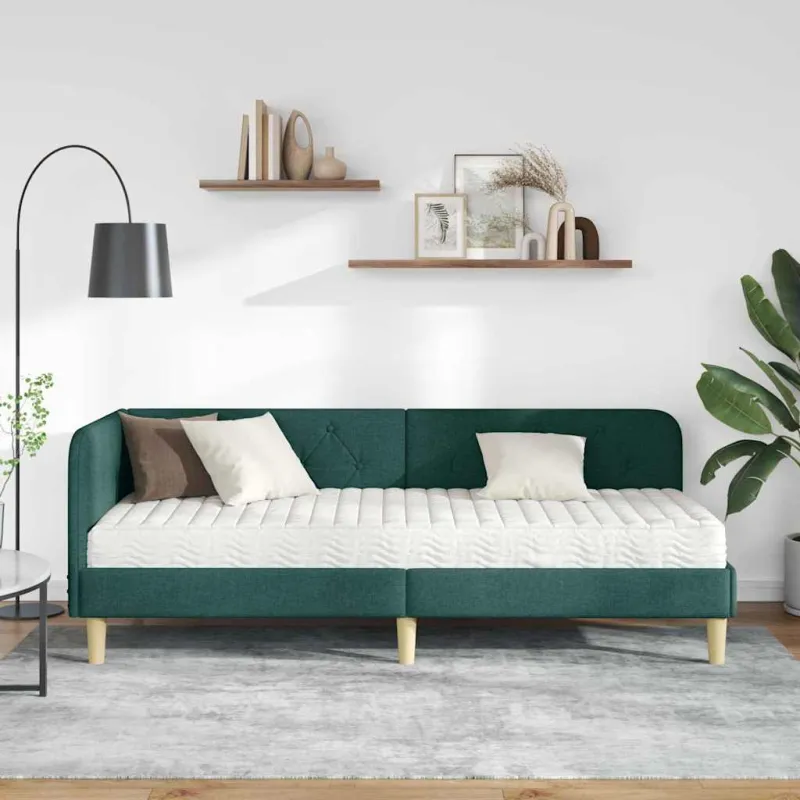 Kampinė lovos konstrukcija Tamsiai žalia 80 x 200 cm audinys