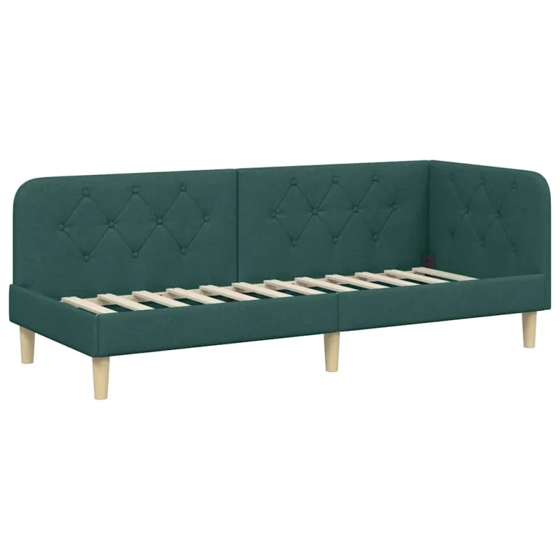 Kampinė lovos konstrukcija Tamsiai žalia 80 x 200 cm audinys