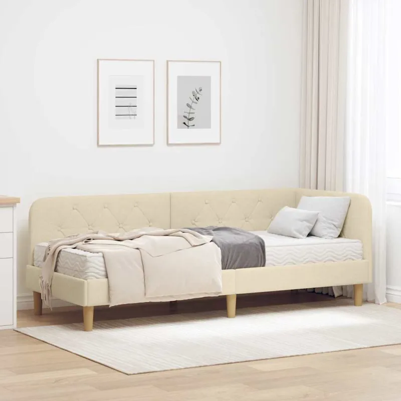 Kampinė lovos konstrukcija Kreminė 80 x 200 cm audinys
