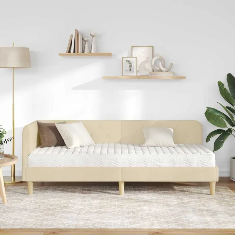 Kampinė lovos konstrukcija Kreminė 80 x 200 cm audinys