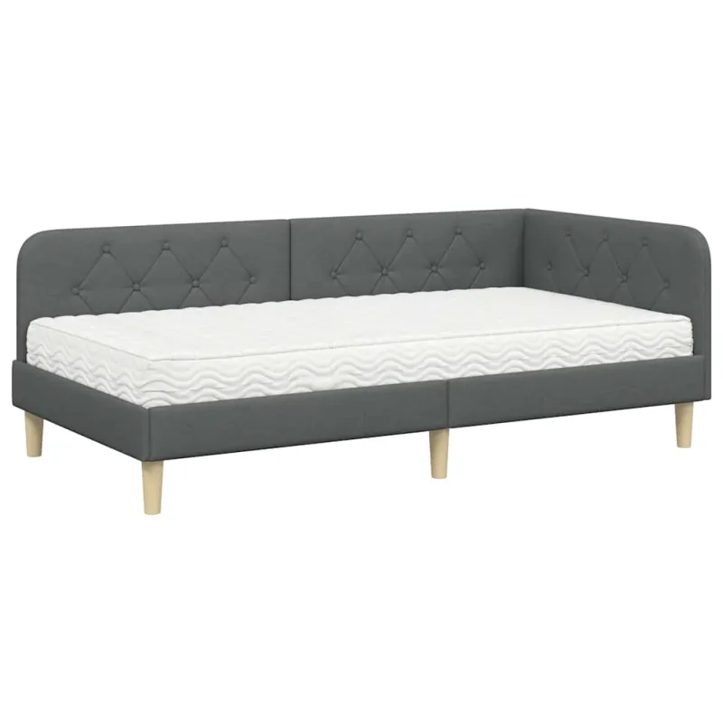 Kampinė lovos konstrukcija Tamsiai pilka 90 x 190 cm audinys