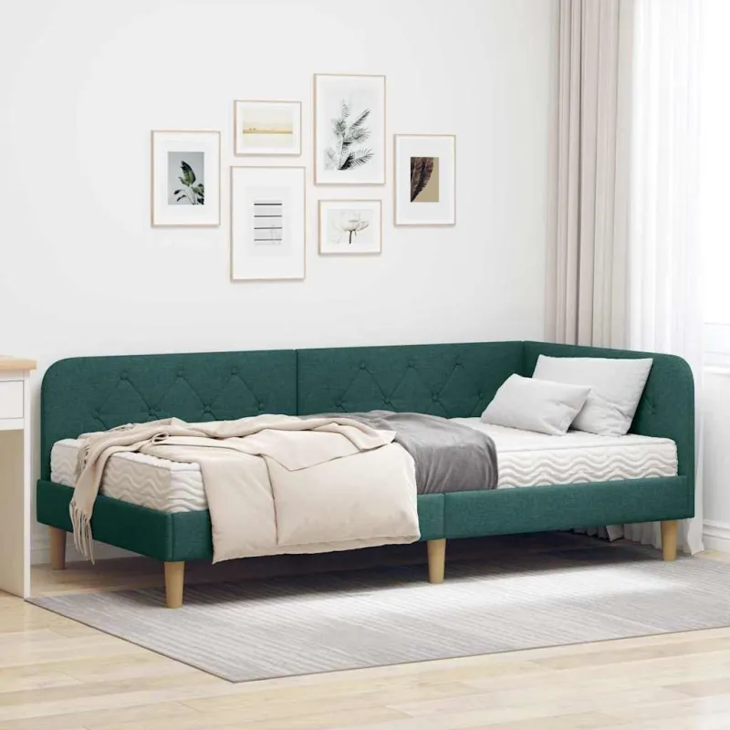 Kampinė lovos konstrukcija Tamsiai žalia 90 x 190 cm audinys