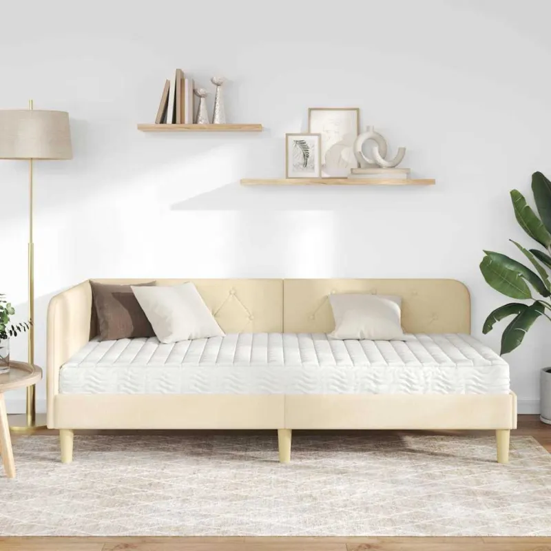 Kampinė lovos konstrukcija Kreminė 90 x 190 cm audinys