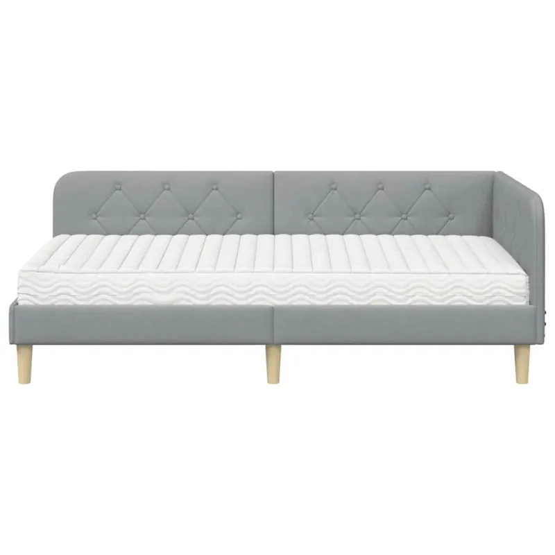 Kampinė lovos konstrukcija Šviesiai pilka 90 x 200 cm audinys