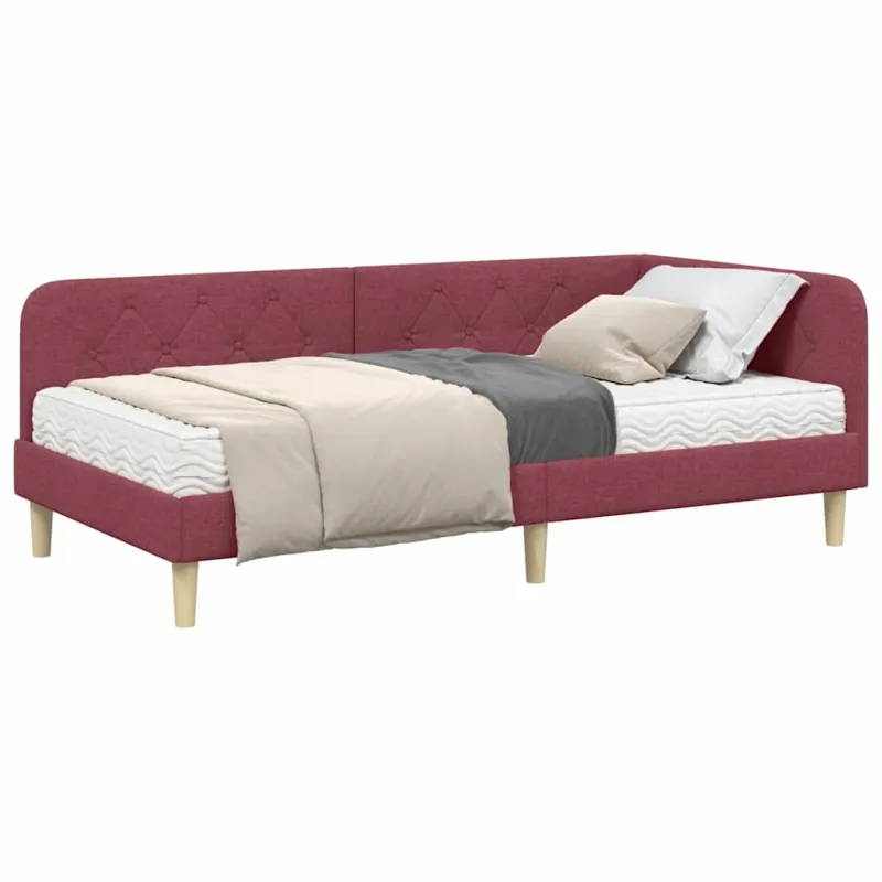 Kampinė lovos konstrukcija Vyno raudona 90 x 200 cm audinys