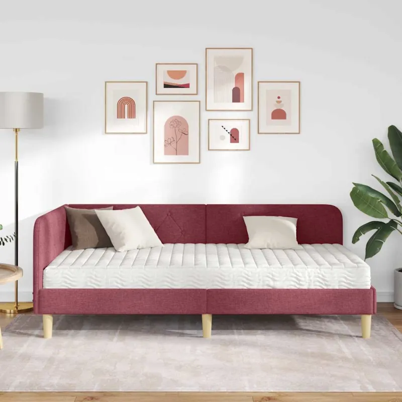 Kampinė lovos konstrukcija Vyno raudona 90 x 200 cm audinys