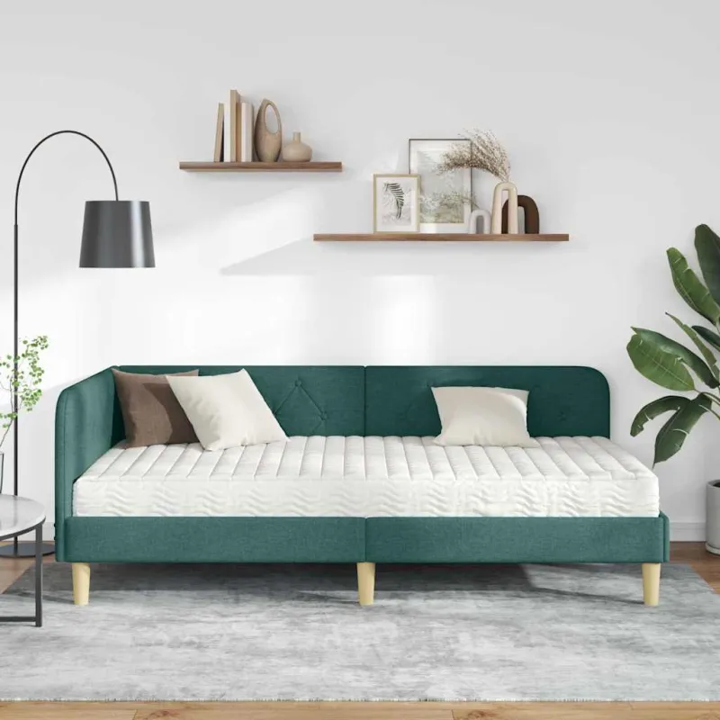 Kampinė lovos konstrukcija Tamsiai žalia 90 x 200 cm audinys