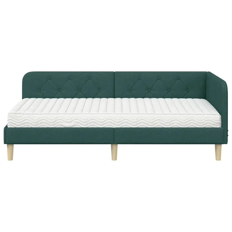 Kampinė lovos konstrukcija Tamsiai žalia 90 x 200 cm audinys