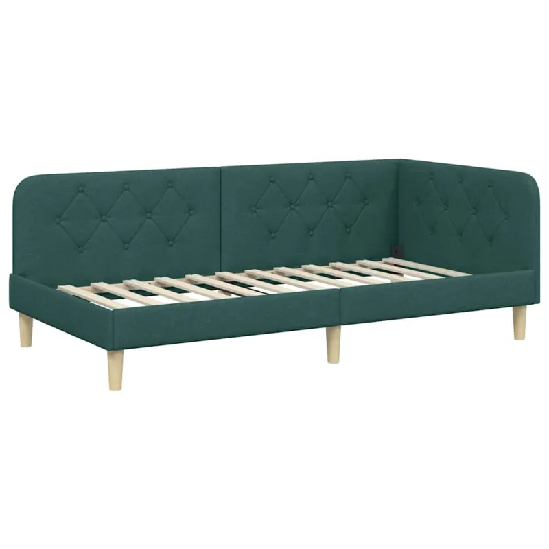 Kampinė lovos konstrukcija Tamsiai žalia 90 x 200 cm audinys