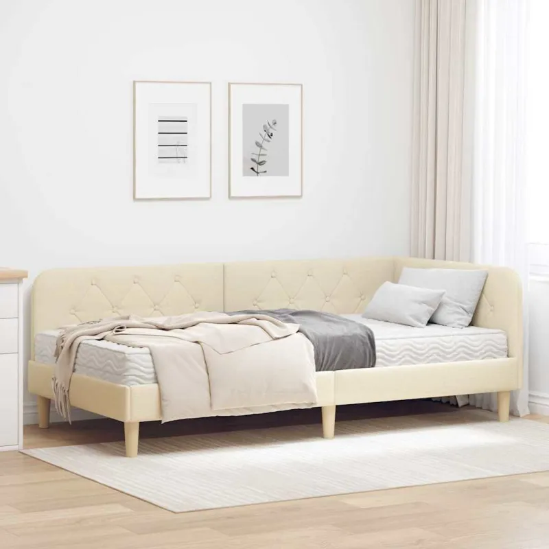 Kampinė lovos konstrukcija Kreminė 90 x 200 cm audinys