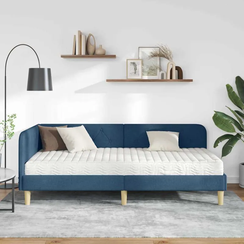 Kampinė lovos konstrukcija Mėlyna 90 x 200 cm audinys
