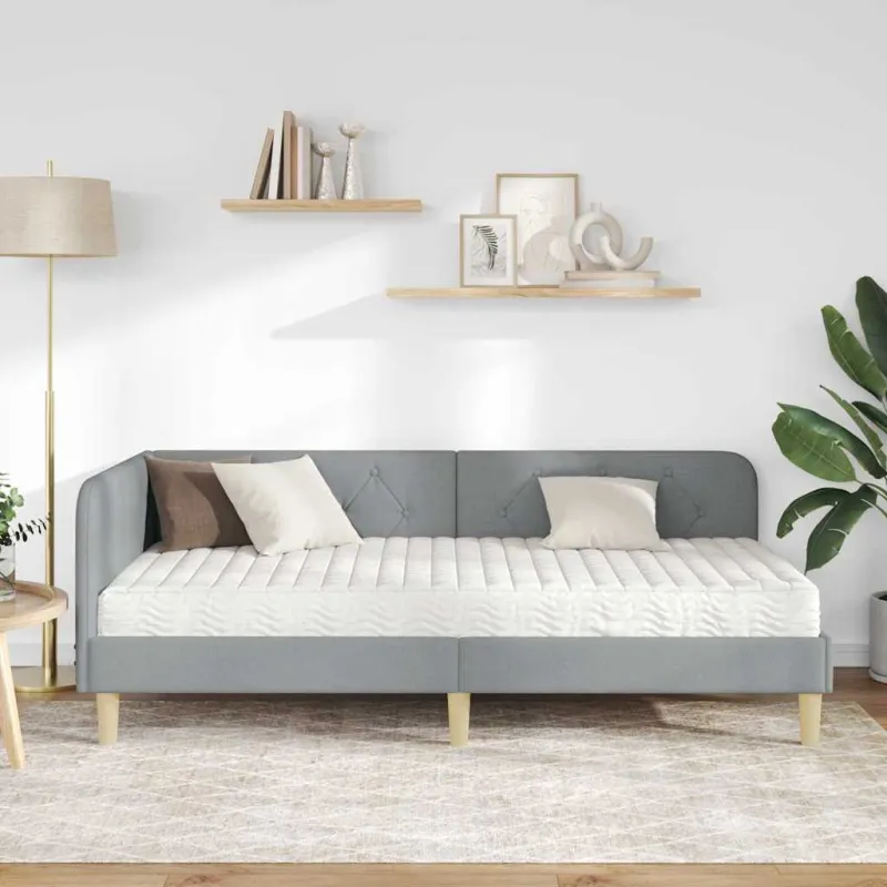 Kampinė lovos konstrukcija Šviesiai pilka 100 x 200 cm audinys