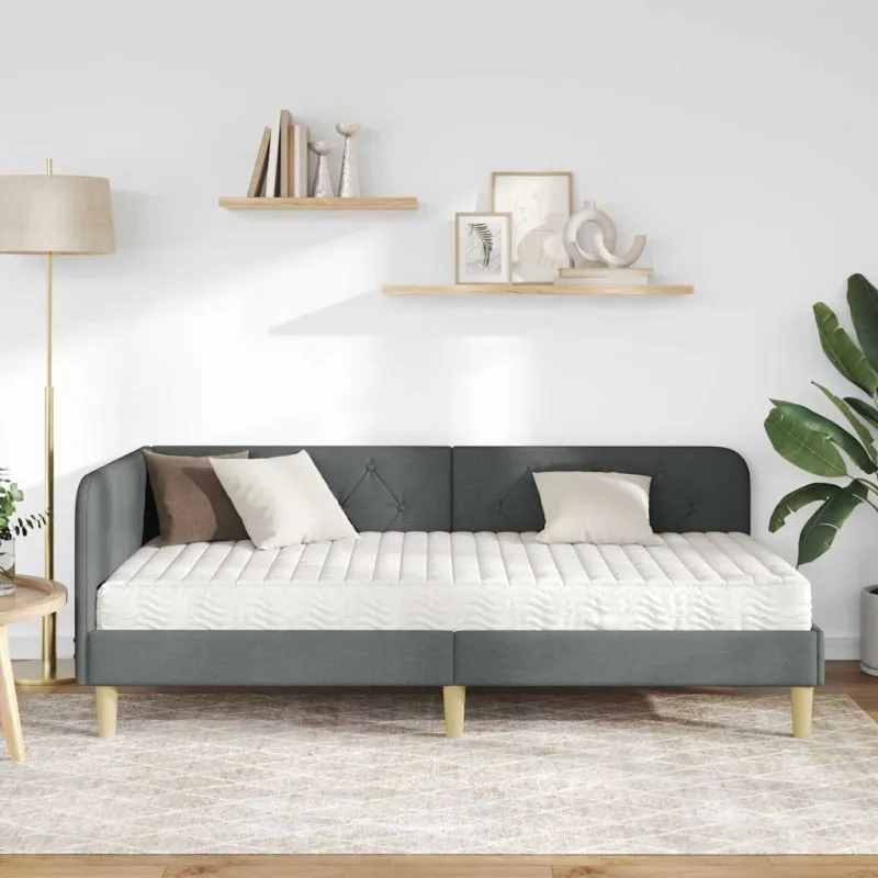 Kampinė lovos konstrukcija Tamsiai pilka 100 x 200 cm audinys