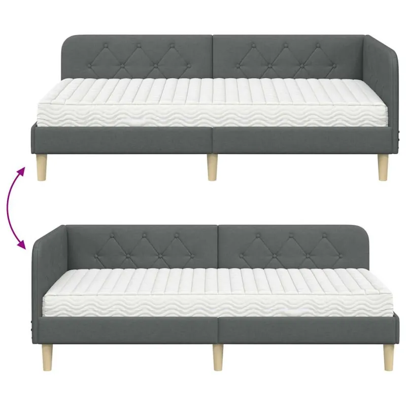 Kampinė lovos konstrukcija Tamsiai pilka 100 x 200 cm audinys