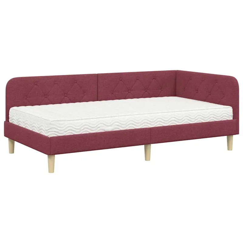 Kampinė lovos konstrukcija Vyno raudona 100 x 200 cm audinys