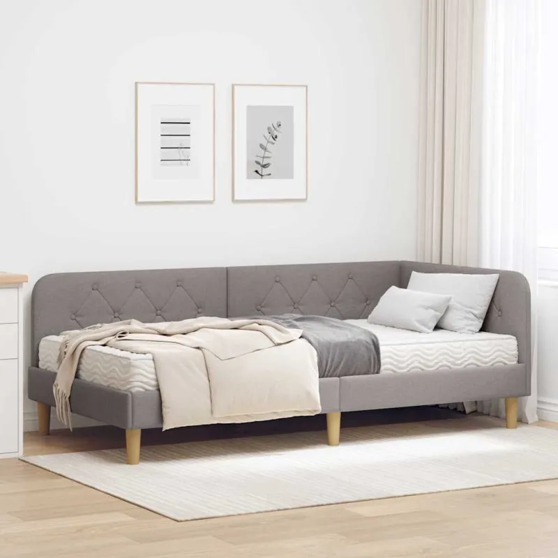 Kampinė lovos konstrukcija Taupe 100 x 200 cm audinys