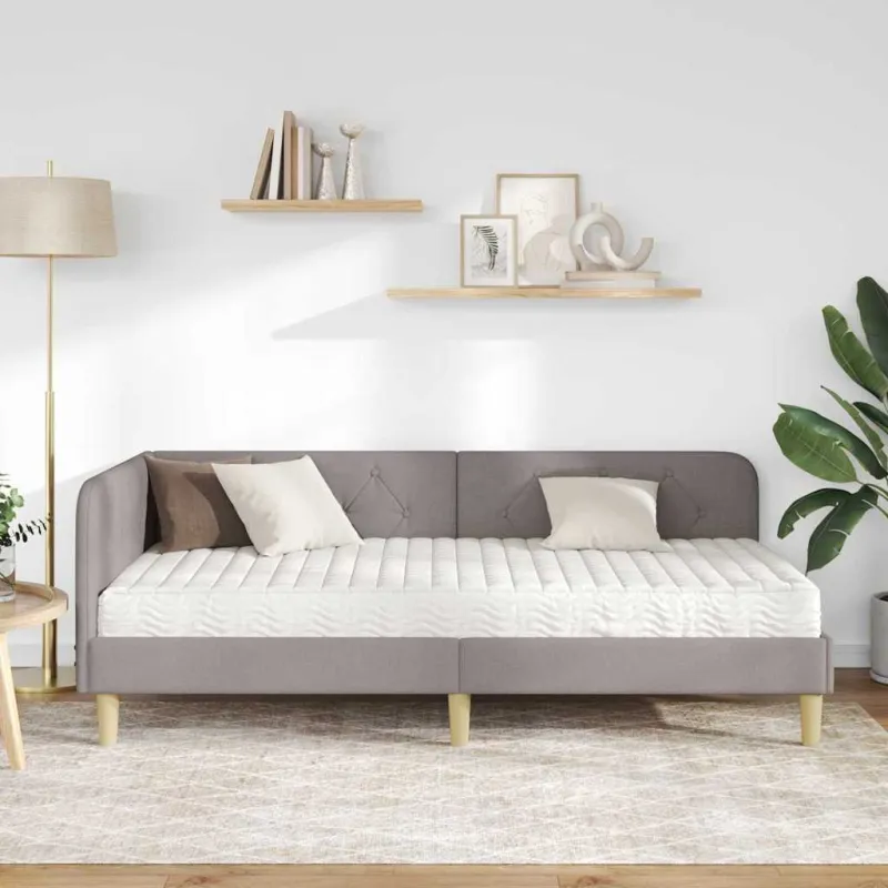 Kampinė lovos konstrukcija Taupe 100 x 200 cm audinys