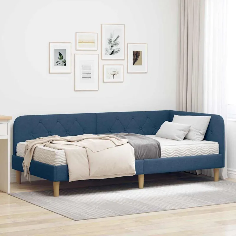 Kampinė lovos konstrukcija Mėlyna 100 x 200 cm audinys