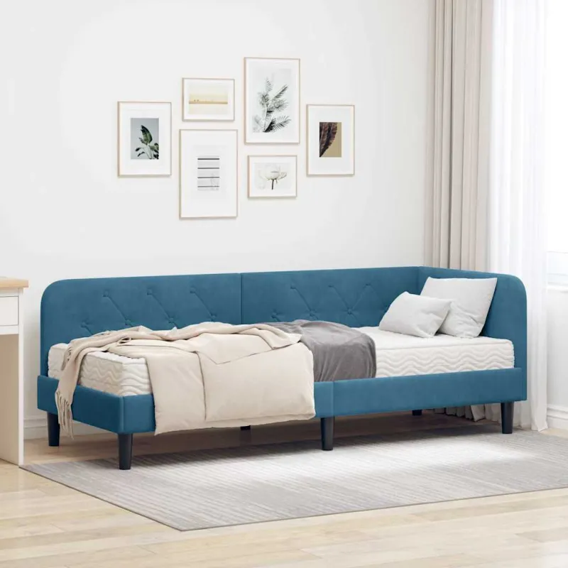 Kampinė lovos konstrukcija Mėlyna 80 x 200 cm Aksomas