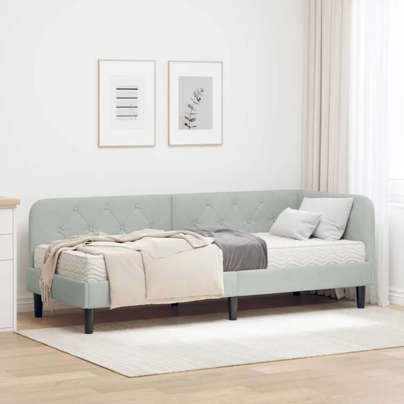 Kampinė lovos konstrukcija Šviesiai pilka 80 x 200 cm Aksomas