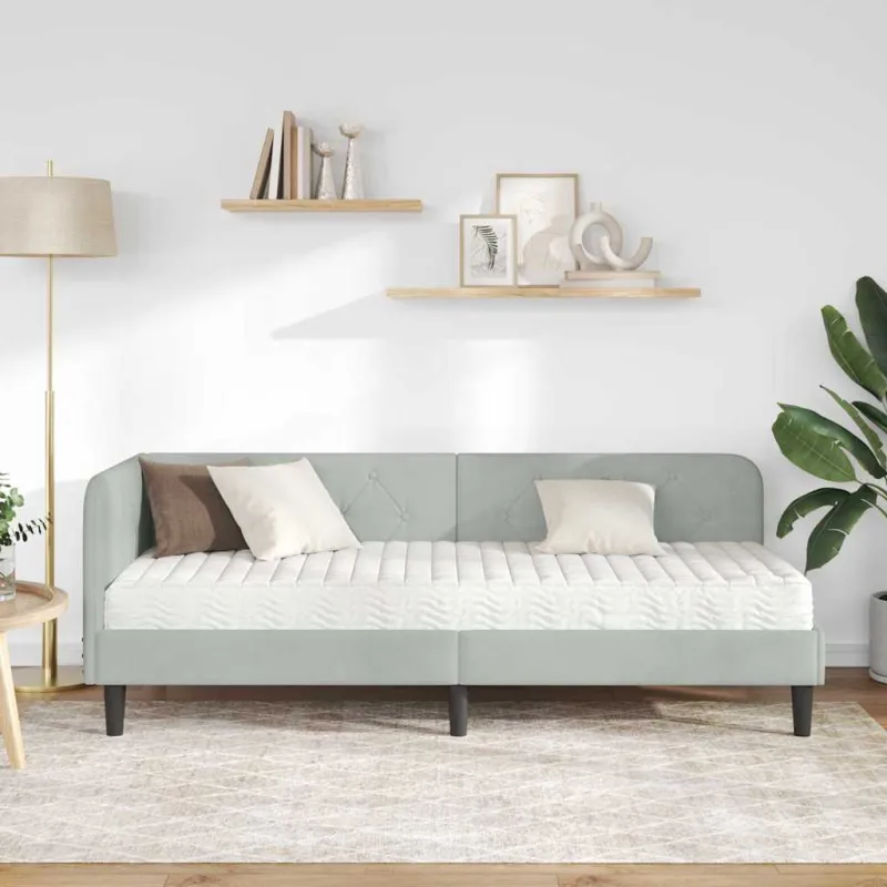 Kampinė lovos konstrukcija Šviesiai pilka 80 x 200 cm Aksomas