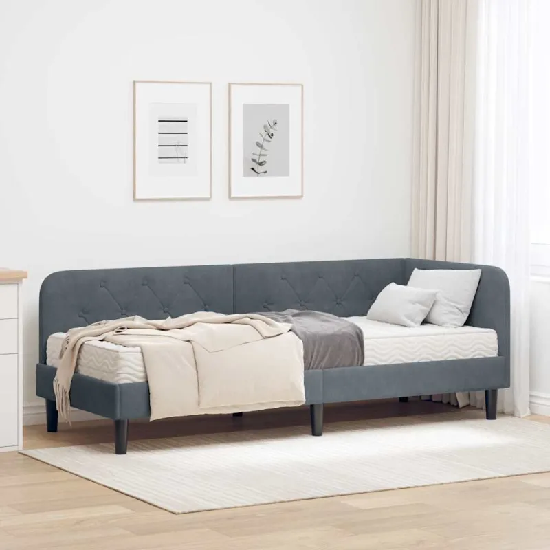 Kampinė lovos konstrukcija Tamsiai pilka 80 x 200 cm Aksomas