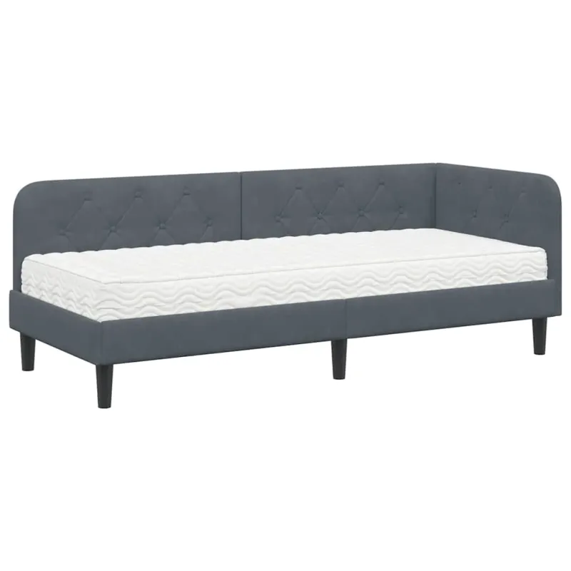 Kampinė lovos konstrukcija Tamsiai pilka 80 x 200 cm Aksomas